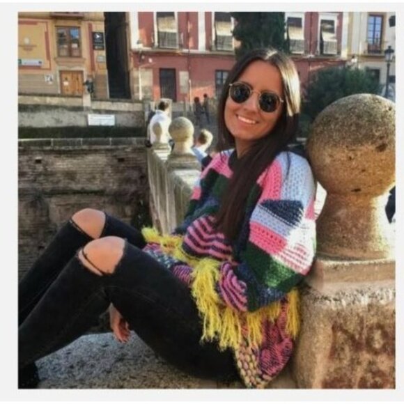 Zara Knit Colorful Fringed Sweater Multicolor Womens Size Large - Picture 5 of 14